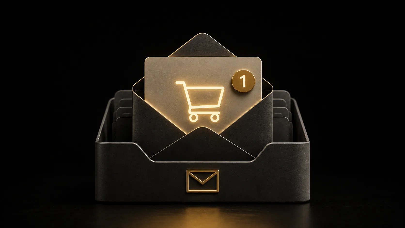 An email inbox icon with an open envelope showing a shopping cart reminder