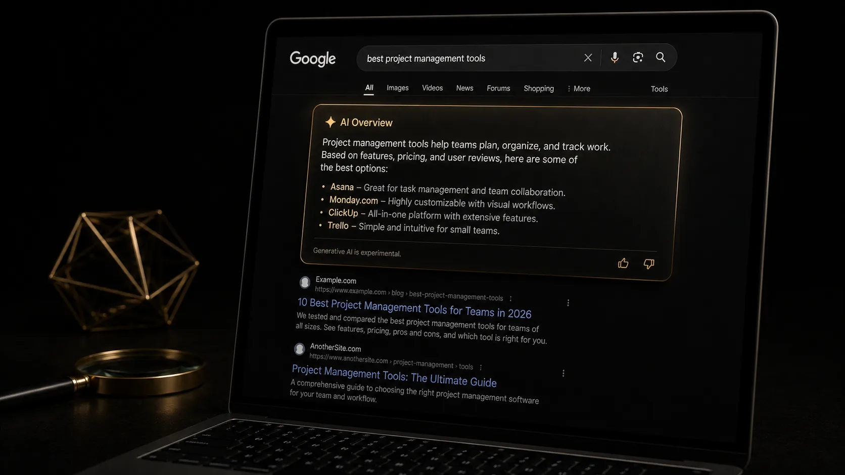 A Google search results page with an AI-generated summary box sitting above the traditional blue links